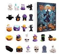 Halloween Figurine Advent, Spooky Countdown Calendar, 10.24x7.09x0.98 Inches Resin Desktop Decoration, 24-Day Collectible Display, Haunted Theme Keepsake, for Windowsill Fireplace Mantel Party Setup