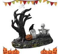 Halloween Figurine Set, Tree Skull Pumpkin Crow Tombstone Statues, 5.51x3.15x5.51 inches Gothic Resin Ornaments, Hand-Painted Spooky Decor, Compact Size for Table Mantle, Bookshelf, Fireplace, Bedroom