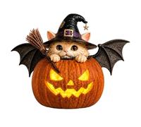 Halloween Figurine Witch Cat Pumpkin - Sculpture with LED Light Garden