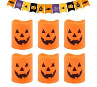 Halloween Flameless Candles, 6 Pieces LED Ghost Battery Operated Candles, Flickering Warm Light Gothic Decor for Indoor Outdoor Fireplace, Haunted House, Party, Spooky Holiday Atmosphere