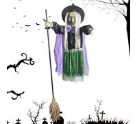 Halloween Flying Witch Decor - On Broom con Occhi Illuminati | Props Di Paura Decorazione natalizia Ornamento per Il Portico Gli Alberi Posati Giardino Instregato La Casa Stregata