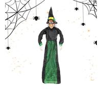 Halloween Flying Witch, Light-Up Ornament, Sound Activated Prop, Scary Hanging Figure with Glowing Eyes for Outdoor Garden, Yard, Entrance, Family Holiday Decoration, Masquerade Ball Display