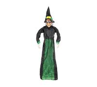 Halloween Flying Witch, Sound-Activated Hanging Witch with Light-Up Red Eyes, Creepy Halloween Haunted House Prop and Spooky Ornament for Outdoor Garden, Yard, Wall, Doorway, Party Entrance