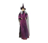 Halloween Flying Witch, Witch Ornament, Light Up Eyes with Sound Activation, Spooky Decor, Creepy Haunted House Prop for Classrooms, Entrances, Gardens, Yards, Green, Yellow, Purple