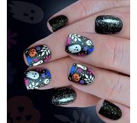 Halloween Fussed Nails Set 24 Scintillanti Con Design Pumpkin Flower Abs Premere Unghie Per Donne Halloween False Nail
