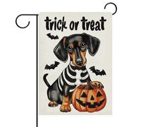 Halloween G-Host Dog Trick Or Treat Dachshund Skeleton Skull Flag Resistente Alle Intemperie Bandiera Da Giardino Durevole Bandiere Per Interno Giardino Decorazione 30X45Cm