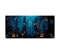 Halloween Garage Door Banner | Cemetery Gate Banner,13×6ft Decorative Mural Backdrop Cover for Outdoor Holiday Home Wall Photography Halloween