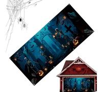 Halloween Garage Door, Cemetery Gate Banner, 157,48 x 77,83 in Autentico Decorative Mural Cover, Weather-Resistant Material, Outdoor Holiday Mural for Home Wall Photography Use