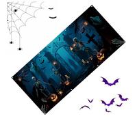 Halloween Garage Door Cover, Cemetery Gate Banner Decoration, 13×6ft Spooky Mural Backdrop, Weather-Resistant Decorative Cover, Compact Ideal for Outdoor Holiday Decor, Home Wall