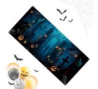 Halloween Garage Door Cover, Cemetery Gate Banner, Spooky Mural Backdrop, Weather-Resistant Decorative Cover for Outdoor Holiday, Home Wall, Photography, 400x185cm, Multicolor