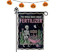 Halloween Garden Flag, Double Sided Skeleton Design, 11.81x17.72 Inches Compact Outdoor Yard Decoration, Holiday Party Supplies for School, Dormitory, Apartment, Family Gatherings, Haunted House