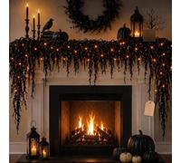 Halloween Garland With Lights Black Vine Mantel Decor (1.8M) | Spooky Lighted Design Creates A Dark Holiday Atmosphere For Mantels, Stairs, Doors And Party Spaces.