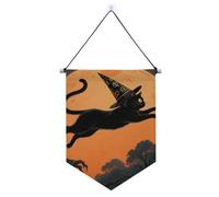 Halloween Gatti neri Luna arancione banner da appendere alla parete con asta telescopica gagliardetto bandiera banner decorazione esterna per ufficio, scuola, aula, dormitorio, casa