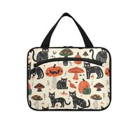 Halloween Gatti Zucche Funghi Bold Linework appeso borsa medicina per viaggiare con gancio, design lavabile kit rasatura per gli uomini toilette bolsa para guardar maquillaje M, Halloween gatti zucche