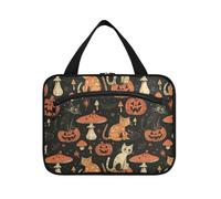 Halloween Gatti Zucche Funghi Bold Linework Style appeso kit per viaggiare con gancio, designer espandibile articoli da toeletta borsa per le signore vacanza porta cosmeticos mujer para cartera M