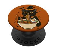 Halloween Gatto Nero Strega Ramen Zucca Tagliatelle Carino Spooky PopSockets PopGrip Adesivo