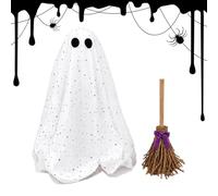Halloween Ghost - Adjustable Height Decoration, Lighted Ghost with Broom