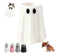 Halloween Ghost Can Holder with Matching Bottle Opener,3D Printed Halloween Beverage Sleeve,Fun Ghost Figurine Table Decor,Spooky Ghost Drink Cooler Halloween Party Supplies ，White：12oz std