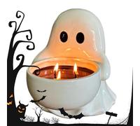 Halloween Ghost Candle Holder, Spooky Table Decor, 4.72x4.25 Inches Ceramic Candlestick Stand, Decorative Ghost Shape Accent for Party Balconies Wedding Hotel Lobbies Displays and Festive Ambiance
