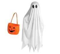 Halloween Ghost Costume - Polyester Kids Cloak 92cm | Pumpkin Treat Bag | Kids Halloween Cape - Polyester Spirit Poncho 36.22in | Pumpkin Candy Bag | Fancy Dress Apparel | For Boys Girls