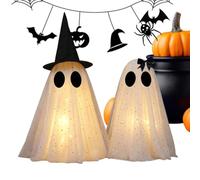Halloween Ghost Decor 2 Pack, Battery Operated Glowing Ghost Table Ornament