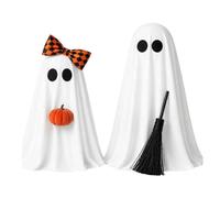 Halloween Ghost Decor Figurine Set di 2 con LED Glow, 40-50cm, Tessuto