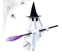 Halloween Ghost Decor - Haunted House Spooky Ornaments with Witch Broom