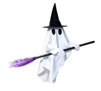 Halloween Ghost Decor Haunted House - Spooky Ornaments with Witch Broom for