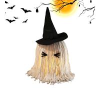 Halloween Ghost Decoration, Light-Up Mop Ghosting Witch Hat, 40x18cm/15.75x7.09 inches Adorable Tabletop Prop for Indoor Porch Garden Mantel Dining Table Haunted House Escape Room