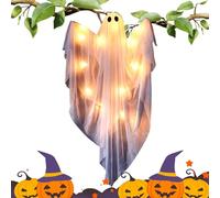 Halloween Ghost, Dimmable Light Up Hanging Decoration with Glowing Lights and Spooky Sounds, Indoor Outdoor Figurine Statue for Yard Door Porch Garden Haunted House Party Home Holiday Scary Decor