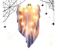 Halloween Ghost - Fabric PP 120x60x16 cm | Halloween Ghost Decorations | Garden Ghoѕt with String Light, Lighted Led Ghoѕt Glowing Statue Cute Scary with Sounds for Indoor Outdoor Home