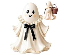 Halloween Ghost Figurine - Resin Ghost Sculpture with Wicker Basket