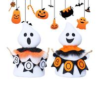 Halloween Ghost Figurines, Seasonal Desk Decor, 8.27x4.72in Authentic Resin Material, Hand-Painted Finish, Smiling Tabletop Ornaments for Fireplace, Mantel, Shelf, Windowsill