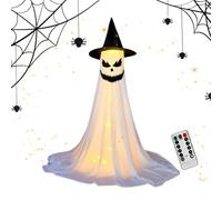 Halloween Ghost - Halloween Decorations - 165cm Seasonal Horror Ornaments - Large Cloth Abs Polyester Light Up Ghost with Hat for Outdoor Seasonal Yard Porch Garden Lawn Haunted House Displays