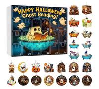 Halloween Ghost Ornament, Reading Book Pendant, 12.6x11.02 inches Acrylic Countdown Calendar, 2D Spooky Hanging Decoration, 24-Day Festive Charm for Home Window Wall Car Rearview Mirror