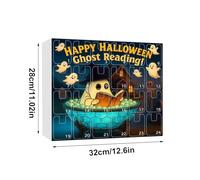Halloween Ghost Ornament, Reading Countdown Calendar, Acrylic Pendant Set, 2D Book Loving Ghost Design, 24 Day Hanging Decoration for Home, Wall, Window, Car, Mirror, 32x28cm