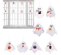 Halloween Ghost Ornaments, Polyester Decoration, 3.5 Inches Compact Multi-Scene Ssize, Hanging Tree Pendant for Haunted House Farm Home Yard Patio Entryway Window Garden, White