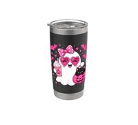 Halloween Ghost Pink Bow Holding Ice Coffee con Kitty cat Bicchiere termico in acciaio inox doppia parete
