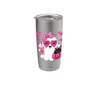 Halloween Ghost Pink Bow Holding Ice Coffee con Kitty cat Bicchiere termico in acciaio inox doppia parete