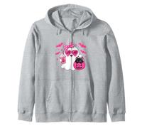 Halloween Ghost Pink Bow Holding Ice Coffee con Kitty Cat Felpa con Cappuccio