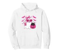 Halloween Ghost Pink Bow Holding Ice Coffee con Kitty Cat Felpa con Cappuccio