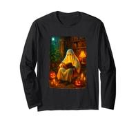 Halloween Ghost Reading Books Teacher Librarian Halloween Maglia a Manica