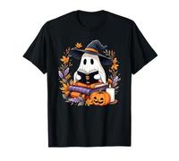 Halloween Ghost Reading Witch Hat Pumpkin Autumn Books Maglietta
