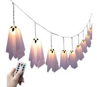 Halloween Ghost String Lights -21.8x10cm Ghost LED Lights Halloween Decorations - 10 Pieces 8 Modes Ambient Spooky Lighting For Home Outdoor Patio Porch Yard Garden Tree Living Room Bedroom Party