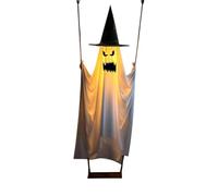 Halloween Ghost Swing Decoration - 6ft with Remote Control, LED Lights Glowing Swing Ghost Halloween Decor for Outdoor Indoor Front Door Patio Yard Garden Terrace Lawn Tree