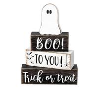 Halloween Ghost Table Decor, Wooden Block Sign Ghost, Rustic Tiered Tray Decoration, 5.91x1.38x8.66 Inches, Ideal for Fireplace, Farmhouse, Tabletop, Home, Shelf, Desk Display