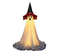 Halloween Ghost - Tall Standing Witch Hat Light, Red Lace Accent, Warm LED