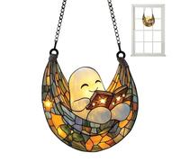 Halloween Ghost Window Decor Sun Catcher, Reading Book Design Rainbow Art Hanging Ornament for Workplace Garden Car House Classroom Balcony Festive Display Accent, 58 g