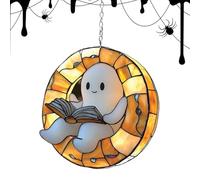 Halloween Ghost Window Decor Sun Catcher, Reading Book Design Rainbow Art Hanging Ornament For Workplace Garden Car House Classroom Balcony Festive Display Accent, 58g