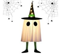 Halloween Ghosts Ornament, Glowing Ghost Pendant with Witch Hat, 7.87x7.87x23.62 Inches Spooky Hanging Decoration for Tree, Wall, Courtyard, Porch, Patio, Yard, Living Room, Holiday Display